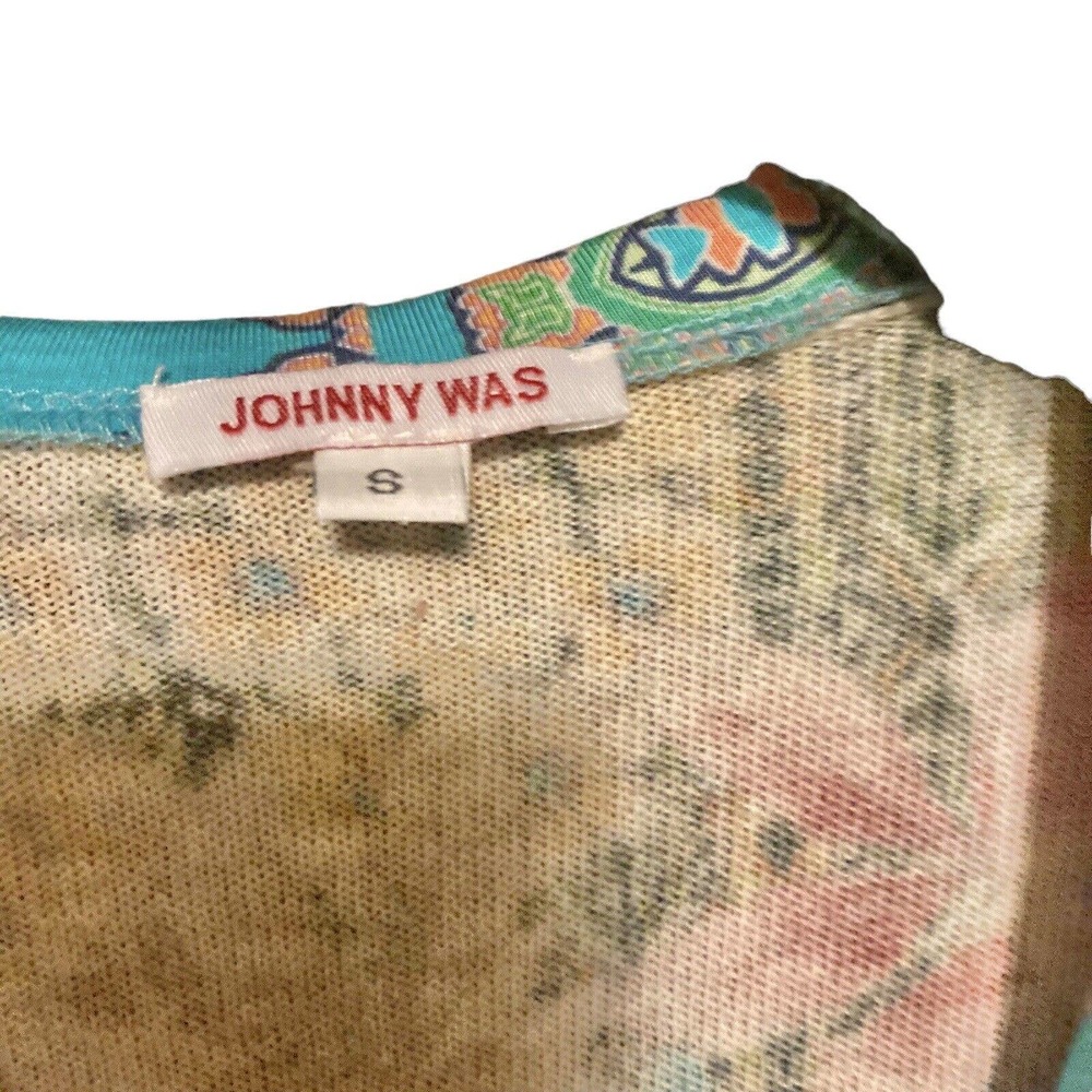 Johnny Was Multicolor Floral Patchwork Hooded Cardigan - Turquoise, Pink, Yellow - Picture 4 of 14